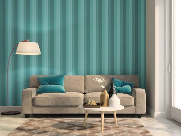 Papel pintado vinílico en salón moderno con diseño geométrico en tonos grises