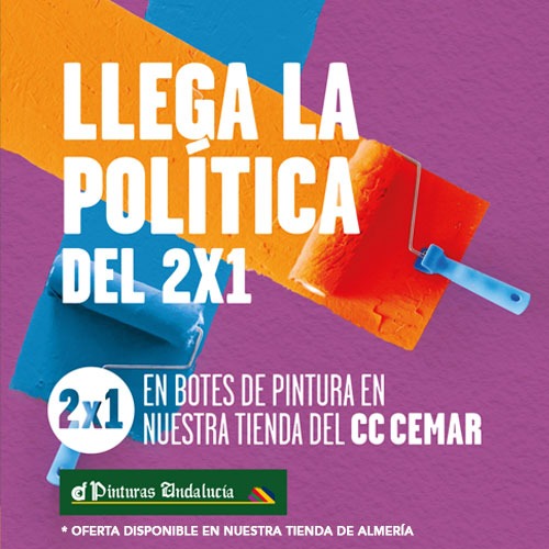 Promoción 2x1 Almería. Válida en pintura de color de nuestra máquina en nuestra tienda de Almería hasta el 30/06/2022. 